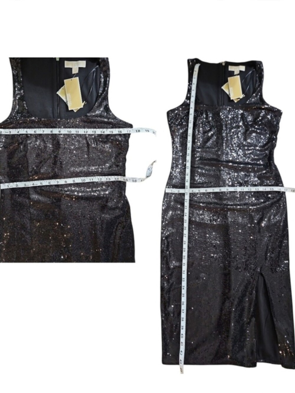 MICHAEL Michael Kors Black Sequin Midi Dress Slit Sz P/M - Picture 7 of 8